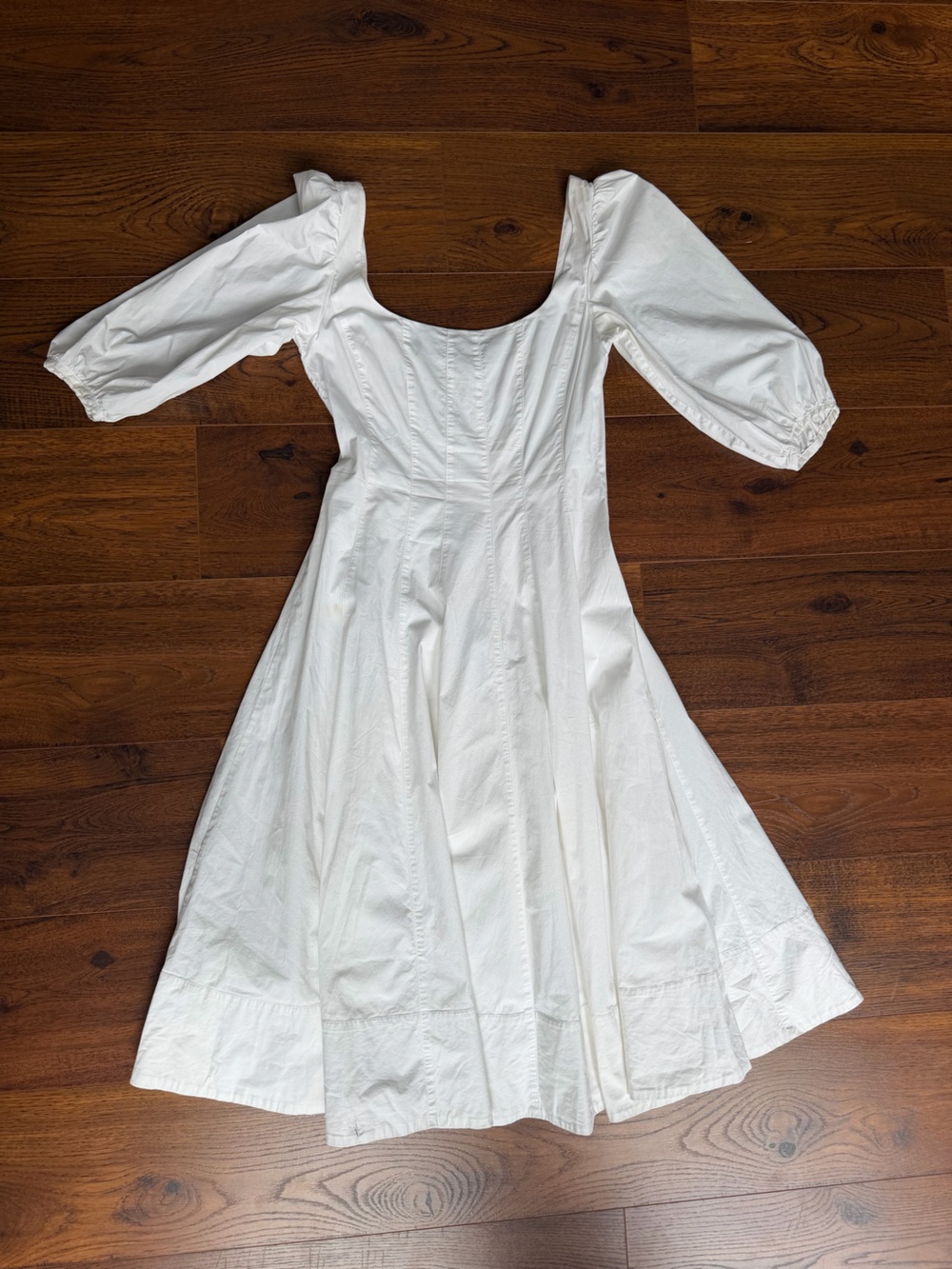 STAUD White Maxi Dress with Puff Sleeves